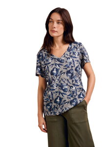 �P���e�B�b�N�A���h�R�[ ���f�B�[�X �g�b�v�X �V���c V�l�b�N ���l�� Celtic & Co. Relaxed V-Neck Linen Blend T-Shirt Mid Blue Leaf �u���[