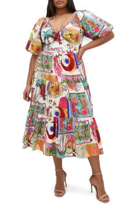�V�e�B�[�V�b�N ���f�B�[�X �g�b�v�X �����s�[�X �v���X�T�C�Y �v�����g �~�f�B City Chic Simona Print Fit & Flare Midi Dress (Plus) DREAMSCAPE B
