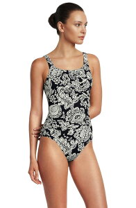 �����Y�G���h ���f�B�[�X �g�b�v�X �����s�[�X Lands' EndDD-Cup New SlenderSuit Carmela Underwire One Piece Swimsuit Floral Medley/Black �u���b�N