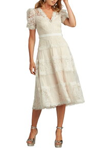 �^�_�V�V���[�W ���f�B�[�X �g�b�v�X �����s�[�X �e�B�A�[�h �~�f�B �h�J ���[�X Tadashi Shoji Embroide red Lace Tie red Midi Dress WHITE/ PETAL �z���C�g