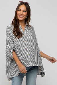 �s���N�u���b�V�� ���f�B�[�X �g�b�v�X �V���c �}�^�j�e�B PinkBlush Striped Button Up Dolman Top (Maternity) Charcoal Grey �`���R�[��