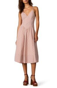 �X�e�B�[�u �}�f�� ���f�B�[�X �g�b�v�X �����s�[�X �~�f�B Steve Madden Una Stripe Seersucker Midi Dress CARAMEL CAFE �X�g���C�v