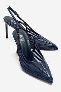 �v�����[�O�V���[�Y ���f�B�[�X �p���v�X ���b�V�� Prologue Shoes Eleana Slingback Mesh Stiletto Pump Navy Sheer �l�C�r�[