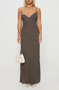 �v�����Z�X�|���[ ���f�B�[�X �g�b�v�X �����s�[�X �h�b�g�� �h�b�g �}�L�V Princess Polly Jorjana Polka Dot Maxi Dress BROWN / WHITE �z���C�g
