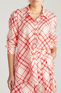 ���j�o�[�T�� �X�^���_�[�h ���f�B�[�X �g�b�v�X �V���c �v���X�T�C�Y Universal Standard Cooling Oversize Button-Up Shirt (Plus Regular) RED CHECK PRINT ���b�h