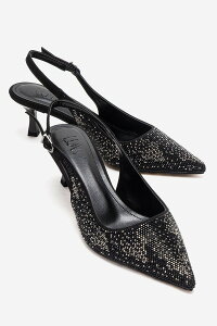�v�����[�O�V���[�Y ���f�B�[�X �q�[�� Prologue Shoes Nella Embellished Slingback Pointed Toe Pump Black �u���b�N