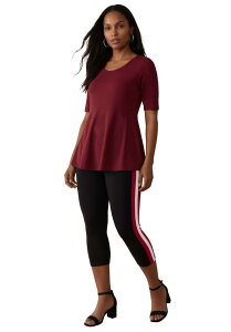�W�F�V�J�����h�� ���f�B�[�X �{�g���X ���M���X �v���X�T�C�Y �R�b�g�� �L���b�v Jessica London Everyday Stretch Cotton Capri Legging (Plus Regular) RICH BURGUNDY STRIPE �o�[�K���f�B