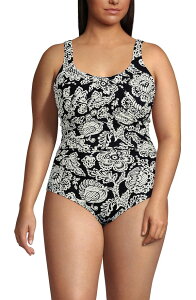 �����Y�G���h ���f�B�[�X �g�b�v�X �����s�[�X �v���X�T�C�Y Lands' End New SlenderSuit Carmela Underwire One Piece Swimsuit (Plus) Floral Medley/Black �u���b�N