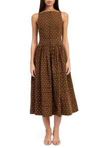 �G�� �Z�]�� ���f�B�[�X �g�b�v�X �����s�[�X �h�b�g�� �h�b�g �~�f�B En Saison Stella Polka Dot Midi Dress BROWN IVORY �A�C�{���[
