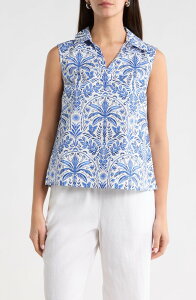 �V���K�[���b�v�X ���f�B�[�X �g�b�v�X �V���c �m�[�X���[�u SUGARLIPS Romina Tropical Kirsa Sleevelesshell Top BLUE-WHITE-MULTI �z���C�g