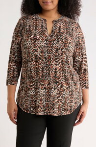AK �A���N���C�� ���f�B�[�X �g�b�v�X �V���c �v���X�T�C�Y AK ANNE KLEIN Split Neck Tunic (Plus) ANNE BLACK MULTI �u���b�N