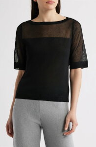 �R�r�[�n���y���� ���f�B�[�X �g�b�v�X �V���c �j�b�g KOBI HALPERIN Romi Elbow Sleeve Knitop BLACK �u���b�N