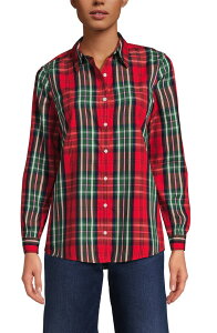 �����Y�G���h ���f�B�[�X �g�b�v�X �V���c �v���X�T�C�Y �v�` �g�[�� Lands' End Plusize No Iron Button Front Shirt (Petite Plus Regular Tall) Compass Red/Emerald Plaid ���b�h