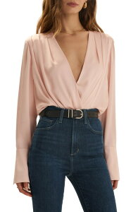 �t�F�C�o���b�g �h�[�^�[ ���f�B�[�X �g�b�v�X �V���c �T�e�� �{�f�B�[�X�[�c Favorite Daughter Surplice Long Sleeve Satin Bodysuit BLUSH PINK �s���N