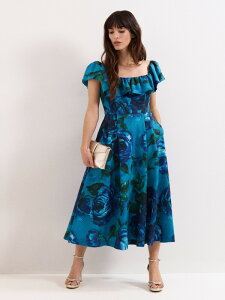 �t�F�C�Y�E�G�C�g ���f�B�[�X �g�b�v�X �����s�[�X �t�����[�� �~�f�B �t�����[ Phaseight Brianne Floral Midi Dress Blue �u���[