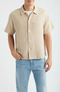 �t���[�� �����Y �g�b�v�X �V���c �R�b�g�� FRAME Open Weave Short Sleeve Cotton Blend Button-Up Shirt LIGHT STONE �X�g�[��
