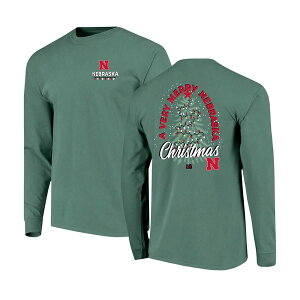 �C���[�W���� �����Y �g�b�v�X T�V���c IMAGE ONE Men's Greenebraska Huskers Comfort Colors Merry Christmas Tree Long Sleeve T-Shirt Green �O���[��