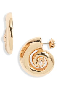 �I�[�v���G�f�B�b�g ���f�B�[�X �A�N�Z�T���[ �s�A�X�E�C�������O Open Edit Faux Pearl Shell Earrings GOLD/ WHITE �z���C�g