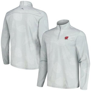 �g�b�~�[�o�n�} �����Y �A�E�^�[ �W���P�b�g�E�u���]�� Men's Tommy Bahama Gray Wisconsin Badgers Delray Frond IslandZone Half-Zip Jacket Gray �O���[