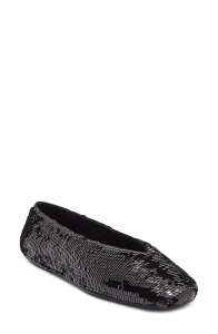 �W�F�t���[ �L�����x�� ���f�B�[�X �V���[�Y �p���v�X�p���R�[�� Jeffrey Campbell Fathom Sequin Square Toe Flat Black �u���b�N
