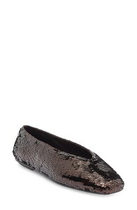�W�F�t���[ �L�����x�� ���f�B�[�X �V���[�Y �p���v�X�p���R�[�� Jeffrey Campbell Fathom Sequin Square Toe Flat Brown �u���E��