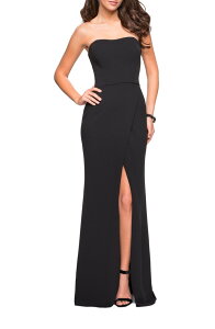 ���t�F�� ���f�B�[�X �g�b�v�X �����s�[�X�g���b�v���X La Femme Simple Strapless Prom Dress with Double Strap Back Black �u���b�N