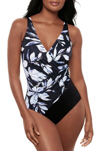 �~���N���X�[�c ���f�B�[�X �g�b�v�X �����s�[�X �v���X�T�C�Y Miraclesuit Fiore di Luna Oceanus One-Piece Swimsuit (Plus Regular) BLK/WHITE �z���C�g