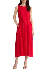 �W���[���Y�j���[���[�N ���f�B�[�X �g�b�v�X �����s�[�X �v�` �~�f�B Jones New York Belted Sleevless Midi Dress (Petite Regular) ROUGE