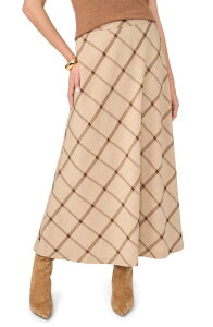 ���B���X�J���[�g ���f�B�[�X �{�g���X�J�[�g �}�L�V Vince Camuto Windowpane Plaid Bias Cut Maxi Skirt FALL CAMEL �L������