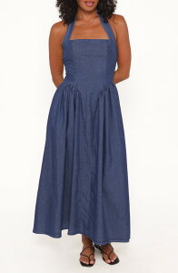 �y�^���A���h�p�b�v ���f�B�[�X �g�b�v�X �����s�[�X �~�f�B �z���^�[ Petal & Pup Milford Halter Neck Midi Dress DARK DENIM �f�j��
