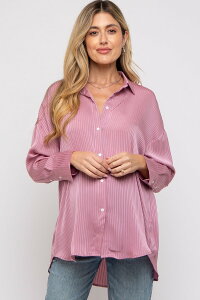 �s���N�u���b�V�� ���f�B�[�X �g�b�v�X �V���c �}�^�j�e�B PinkBlush Striped Button Up Top (Maternity) Mauve �X�g���C�v