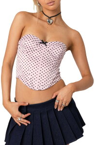 �A�f�B�N�e�b�h ���f�B�[�X �g�b�v�X �V���c �h�b�g�� �h�b�g �T�e�� EDIKTED Polka Dot Satin Crop Corsetop LIGHT-PINK �s���N