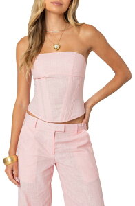 �A�f�B�N�e�b�h ���f�B�[�X �g�b�v�X �V���c ���l�� EDIKTED Arya Linen Look Corsetop LIGHT-PINK �s���N