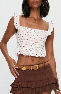 �v�����Z�X�|���[ ���f�B�[�X �g�b�v�X �V���c �h�b�g�� �h�b�g �t���� Princess Polly Isadoria Polka Dot Ruffle Trim Crop Tank WHITE / RED POLKA �z���C�g