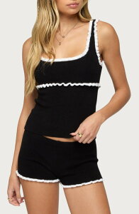 �A�f�B�N�e�b�h ���f�B�[�X �g�b�v�X �V���c �t���� �R���g���X�g �j�b�g EDIKTED Saffra Contrast Ruffle Knitop BLACK �u���b�N