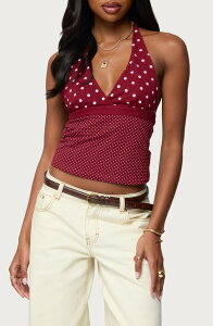 �A�f�B�N�e�b�h ���f�B�[�X �g�b�v�X �V���c �h�b�g�� �h�b�g �z���^�[ EDIKTED Ginny Mixed Polka Dot Halter Top BURGUNDY �o�[�K���f�B