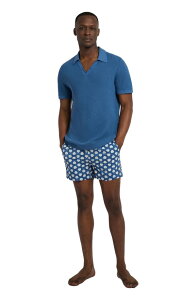�I�j�A �����Y �g�b�v�X �|���V���c �R�b�g�� Onia Cotton Textured Johnny Collar Polo Vintage Indigo �C���f�B�S