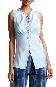 �A���F�b�N���t�B�[�� ���f�B�[�X �g�b�v�X �V���c ���[�X�g���� ���[�X Avec Les Filles Lace Trim Keyhole Shell PALE BLUE �u���[