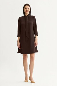 �~���E�H�� ���f�B�[�X �g�b�v�X �����s�[�X �N���[�v Ming Wang Stretch Deco Crepe Tie Neck Tent Dress Dark Umber