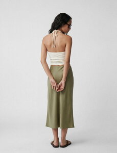 �R�g�� ���f�B�[�X �{�g���X�J�[�g �~�f�B �T�e�� Koton Elastic Waist Satin Midi Skirt SAGE �Z�[�W