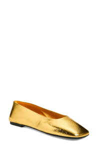�W�F�t���[ �L�����x�� ���f�B�[�X �V���[�Y �p���v�X Jeffrey Campbellistosquare Toe Flat Gold Crinkle �S�[���h