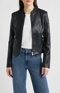 ���B�A�X�s�K ���f�B�[�X �A�E�^�[ �W���P�b�g�E�u���]�� ���U�[ �t�F�C�N���U�[ Via Spiga Front Zip Faux Leather Jacket Black �u���b�N