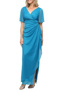 �A���b�N�X�C�u�j���O�X ���f�B�[�X �g�b�v�X �����s�[�X �G���p�C�A Alex Evenings Imitation Pearl & Rhinestonembellished Empire Waist Gown MALLARD �p�[��