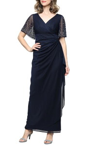 �A���b�N�X�C�u�j���O�X ���f�B�[�X �g�b�v�X �����s�[�X �G���p�C�A Alex Evenings Imitation Pearl & Rhinestonembellished Empire Waist Gow nAVY �l�C�r�[