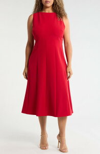 �`�F���V�[ 28 ���f�B�[�X �g�b�v�X �����s�[�X �v���X�T�C�Y �~�f�B Chelsea28 Bateau Neck Seamed Midi Dress (Plus) RED EMBOLDENED ���b�h