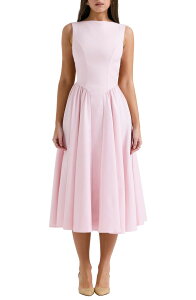 �n�E�X�I�u�V�[�r�[ ���f�B�[�X �g�b�v�X �����s�[�X �I�[�v���o�b�N �~�f�B HOUSE OF CB Florentina Open Back Cocktail Midi Dress PALE ROSETTE