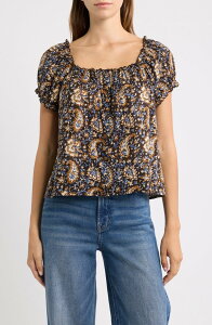 ���C�h�E�F�� ���f�B�[�X �g�b�v�X �V���c �R�b�g�� Madewell Paisley Cotton Top MOLASSES