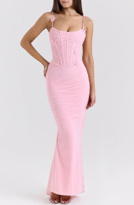 �n�E�X�I�u�V�[�r�[ ���f�B�[�X �g�b�v�X �����s�[�X �}�L�V HOUSE OF CB Romolappliqu Maxi Cocktail Dress TICKLED PINK �s���N