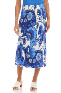 �J�����P�[�� ���f�B�[�X �{�g���X�J�[�g �t�����[�� �v�����g �~�f�B �t�����[ Karen Kane Floral Print Bias Cut Midi Skirt BLUE �u���[