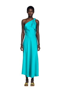 �T���h�� ���f�B�[�X �g�b�v�X �����s�[�X �T�e�� �}�L�V SANDRO Satin-effect maxi dress with bow Green �O���[��